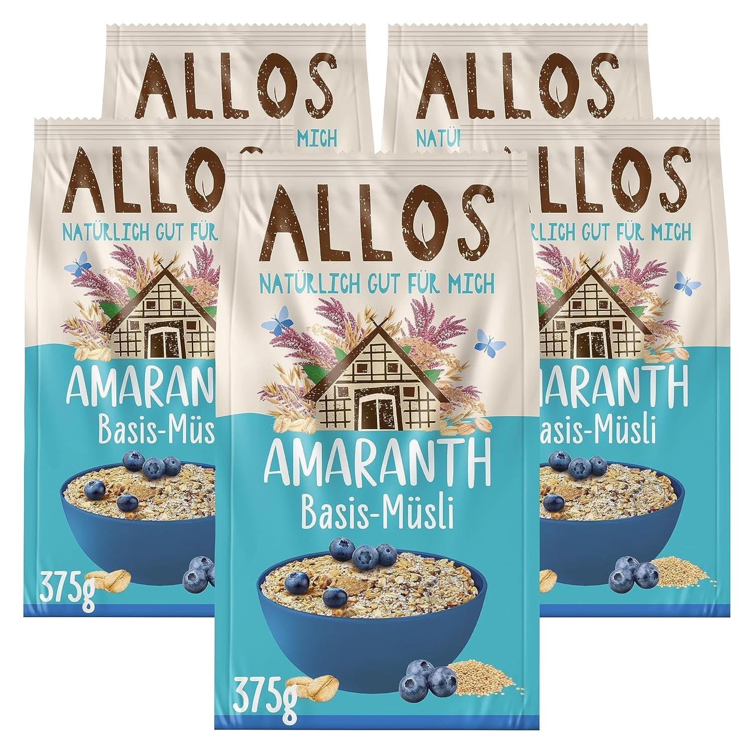 Allos, usødet bærmüsli, pakke 5 x 500 gram Cereals Naty Shop müsli baseret på amaranth