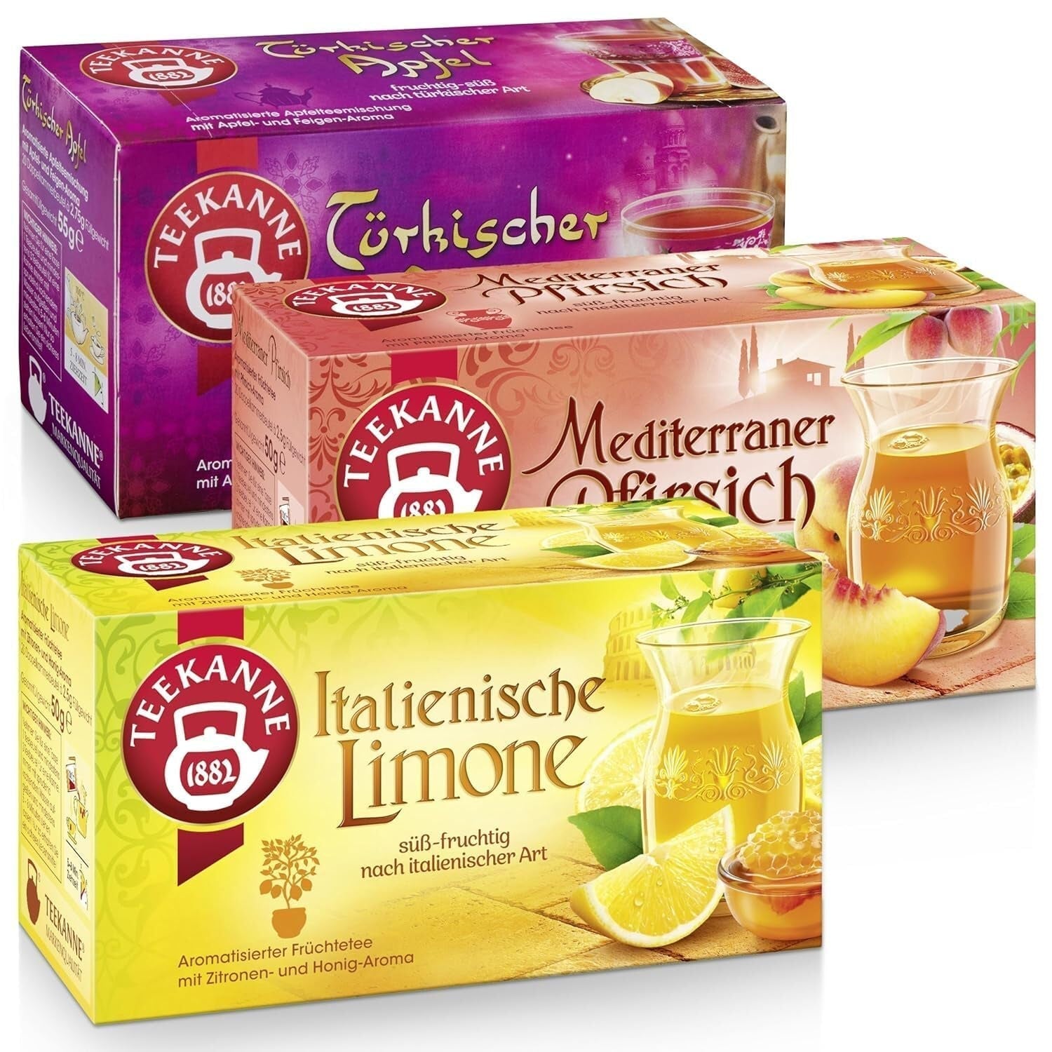 Teekanne tesæt 3 sortimenter, italiensk citron, middelhavsfersken og tyrkisk æble, 155 g