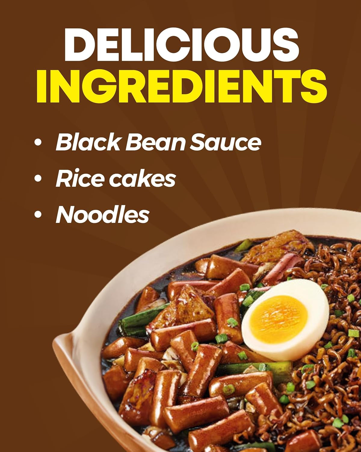 NONGSHIM Rapokki (Jjajang, 400 ml) – autentisk koreansk streetfood, ramen og riskager, sorte bønner; hurtig og nem at tilberede, klar på 4 minutter