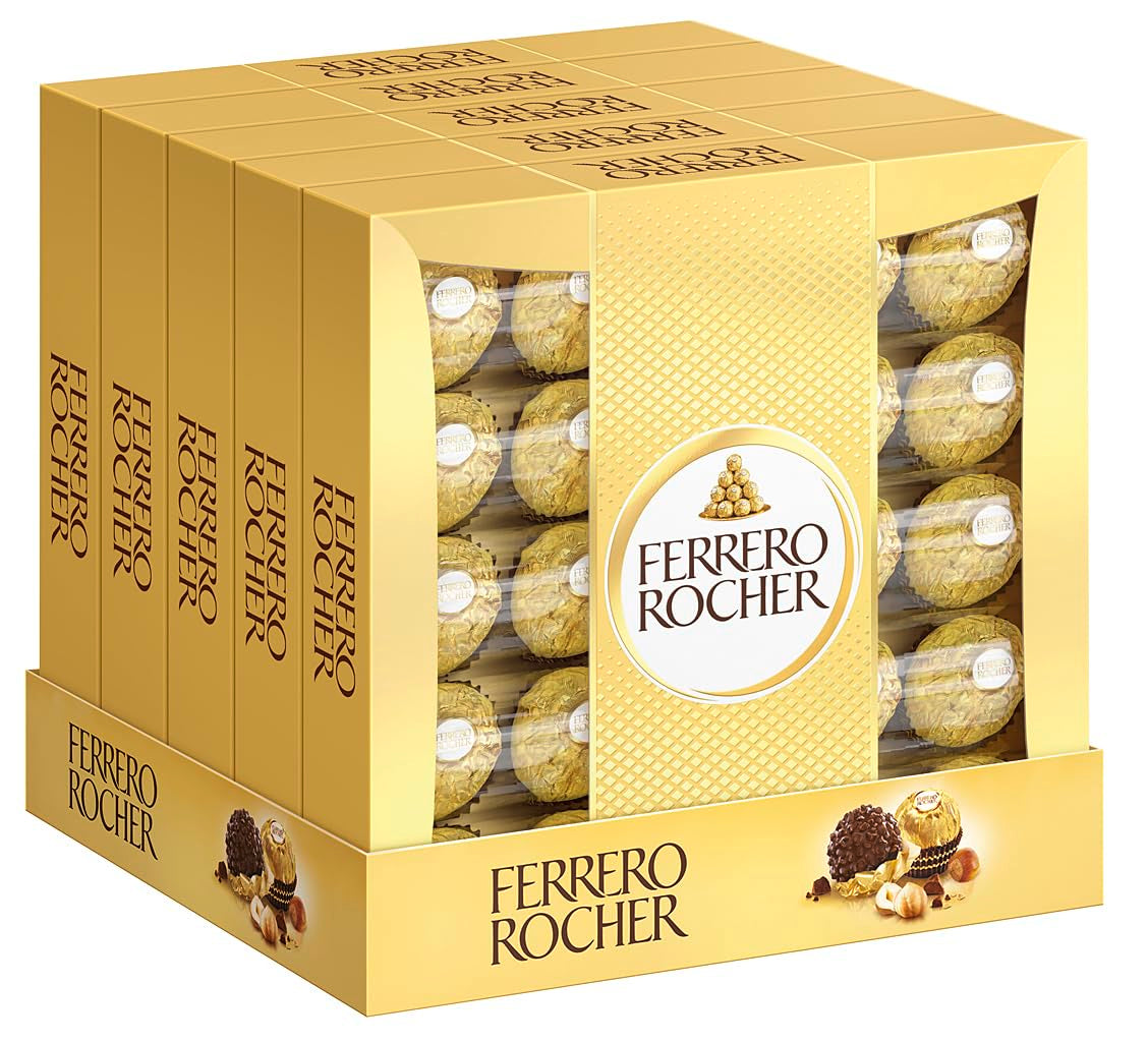 Ferrero Rocher - Sprøde og cremede hasselnøddepraliner - Valentinsdagsgave til ham og hende - 16 pakker med 4 individuelle praliner