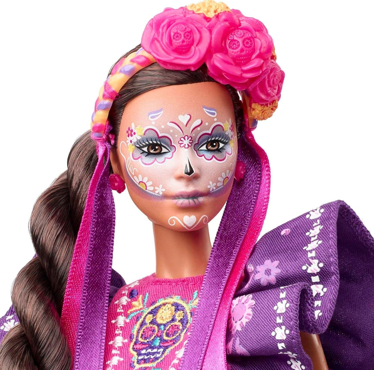 2022 Día De Muertos Barbie-dukke med pjusket traditionel kjole, blomsterkrans og Calavera-ansigtsmaling, gave til samlere