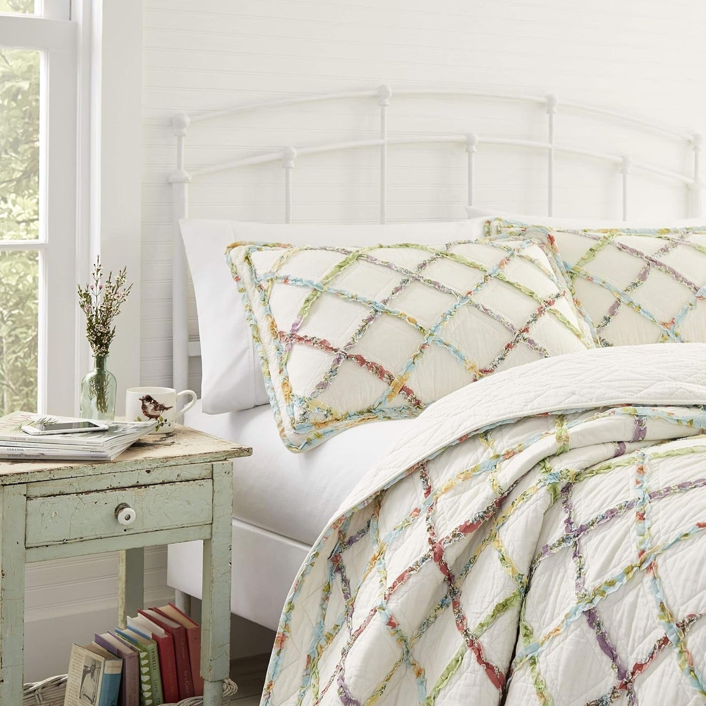 Laura Ashley Home Rüschen Garden Collection quilt, 100% bomuld, Ultra blød, Til alle årstider, Vendbar, Elegant, Dobbeltseng, Cremefarvet (197783) Dyner og dyner Naty Shop
