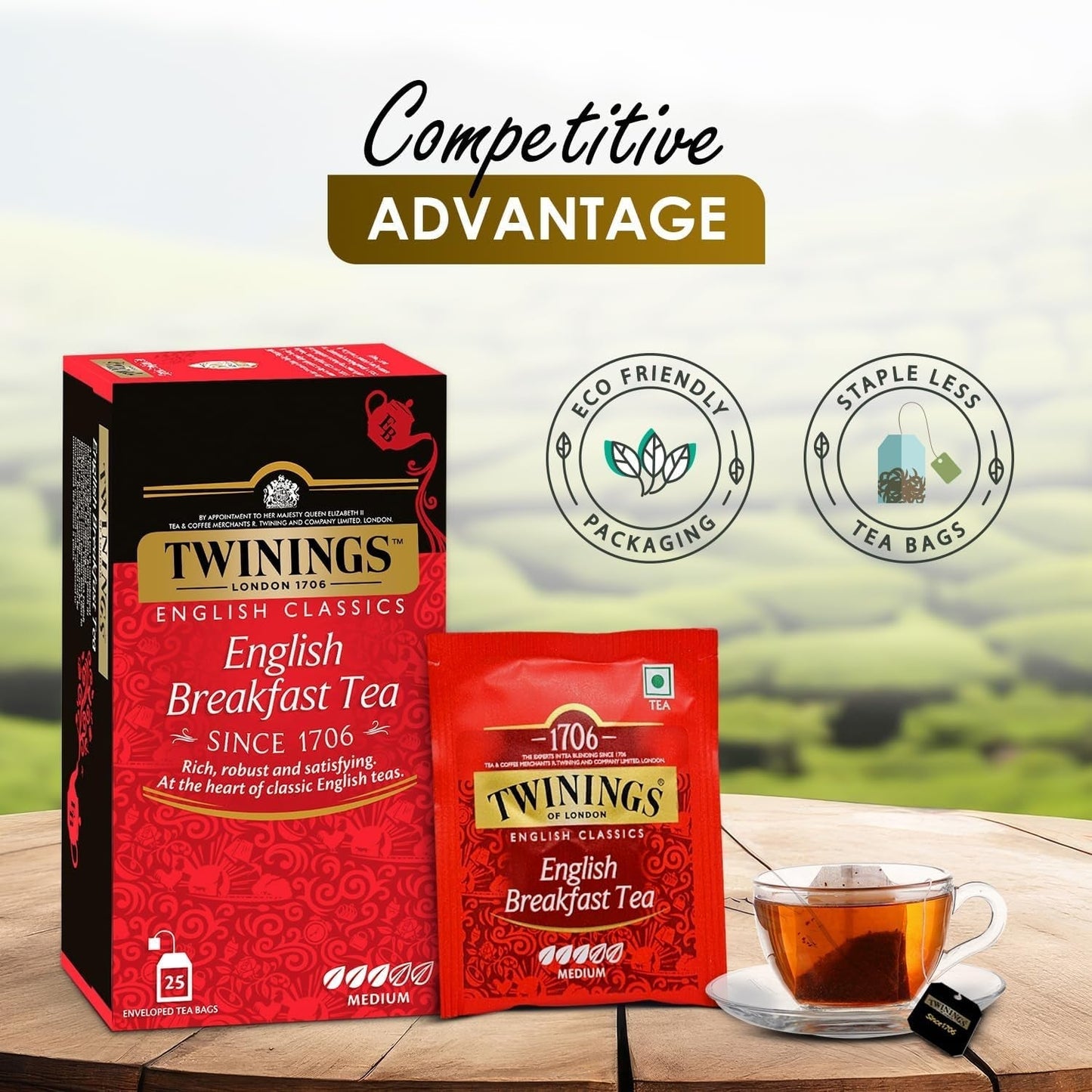 Twinings English Breakfast Black Tea 50g, 25 teposer, fyldig, rund og stærk sort te fra de bedste teplantager i Sri Lanka og Indien. Sort te Pakke med 1 (1 x 50 g)