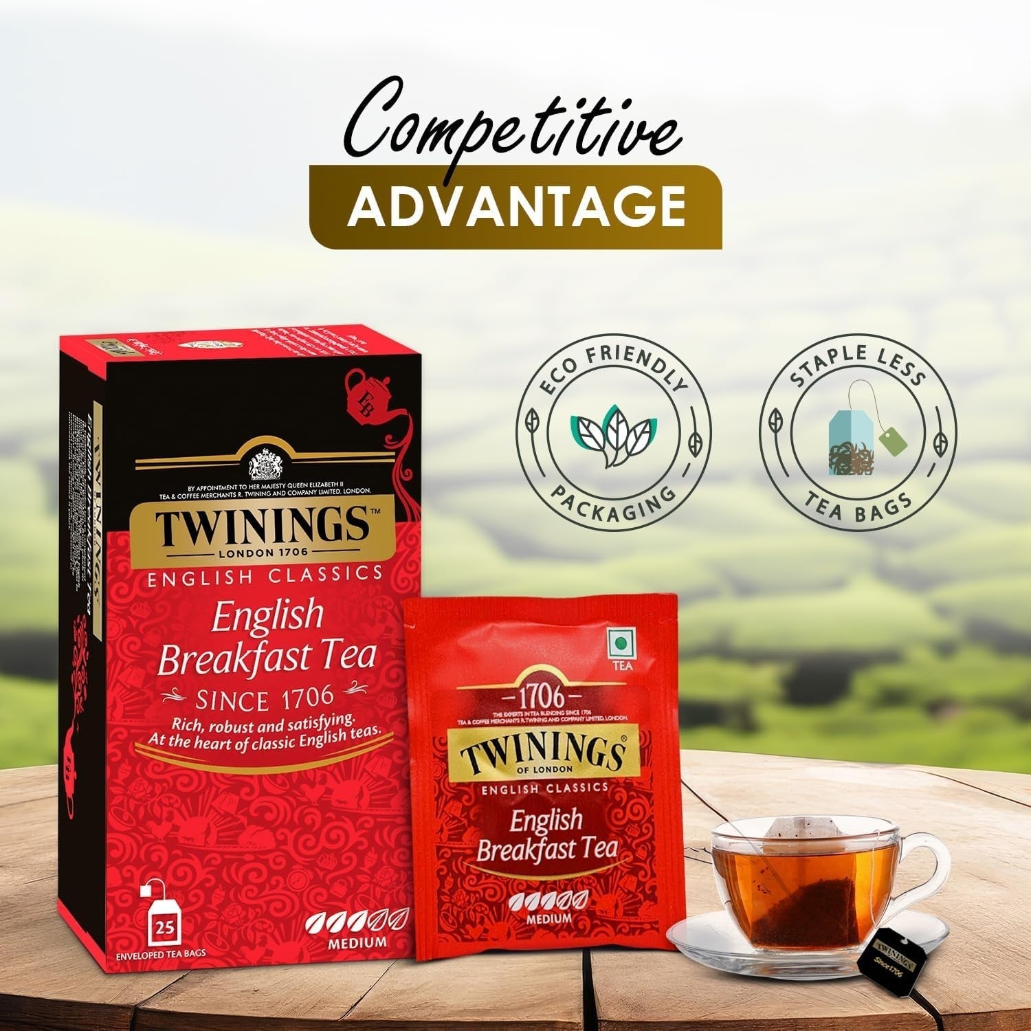 Twinings English Breakfast Black Tea 50g, 25 teposer, fyldig, rund og stærk sort te fra de bedste teplantager i Sri Lanka og Indien. Sort te Pakke med 1 (1 x 50 g)
