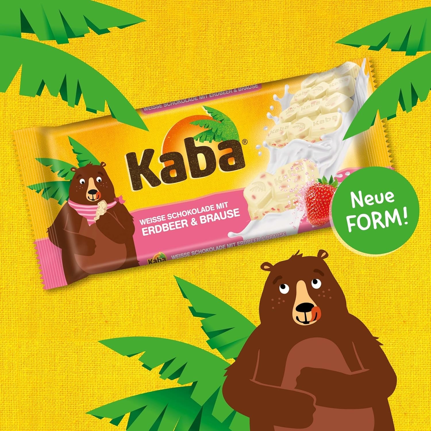 Kaba hvid chokolade med jordbærsmag og brusende slik, chokoladebar, bar 85 g, hvid chokolade med jordbærfrugtsmag og brusende slik med original kaba smag (pakke med 3)