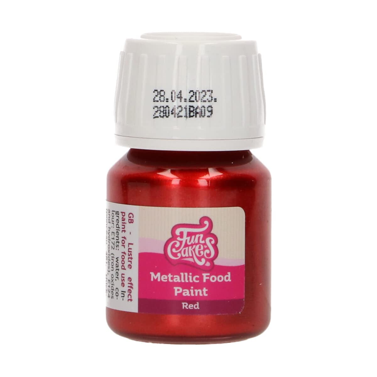 Funcakes Red Metallic Food Paint: Skab metalliske effekter på fondant, marcipan, royal icing og småkager. 100% spiselig madfarve, Halal, velegnet til vegetarer og veganere, 30 ml