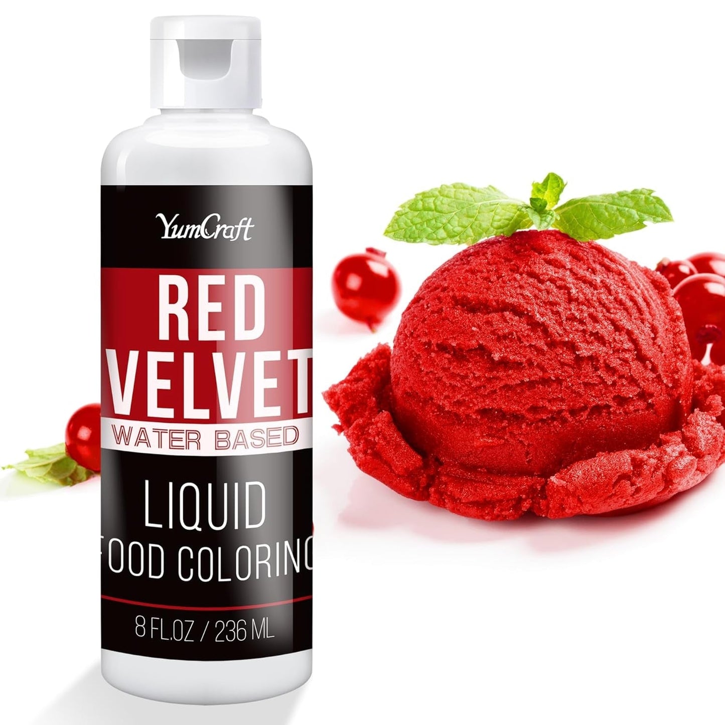 Madfarve - Højkoncentreret flydende madfarve til kager, bagning, påskeæg, drikkevarer - Sukkerfri madfarve til fondant, glasur, slim, kagedekoration (Red Velvet, 236ml)