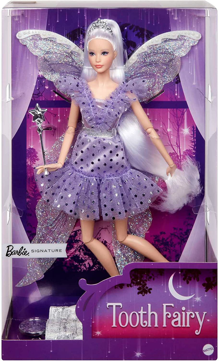 Barbie Signature Tooth Fairy Doll, samlerdukke med fe-vinger, tryllestav og møntpose, gave til børn fra 6+, JCW43 Naty Shop Dolls Standardtitel