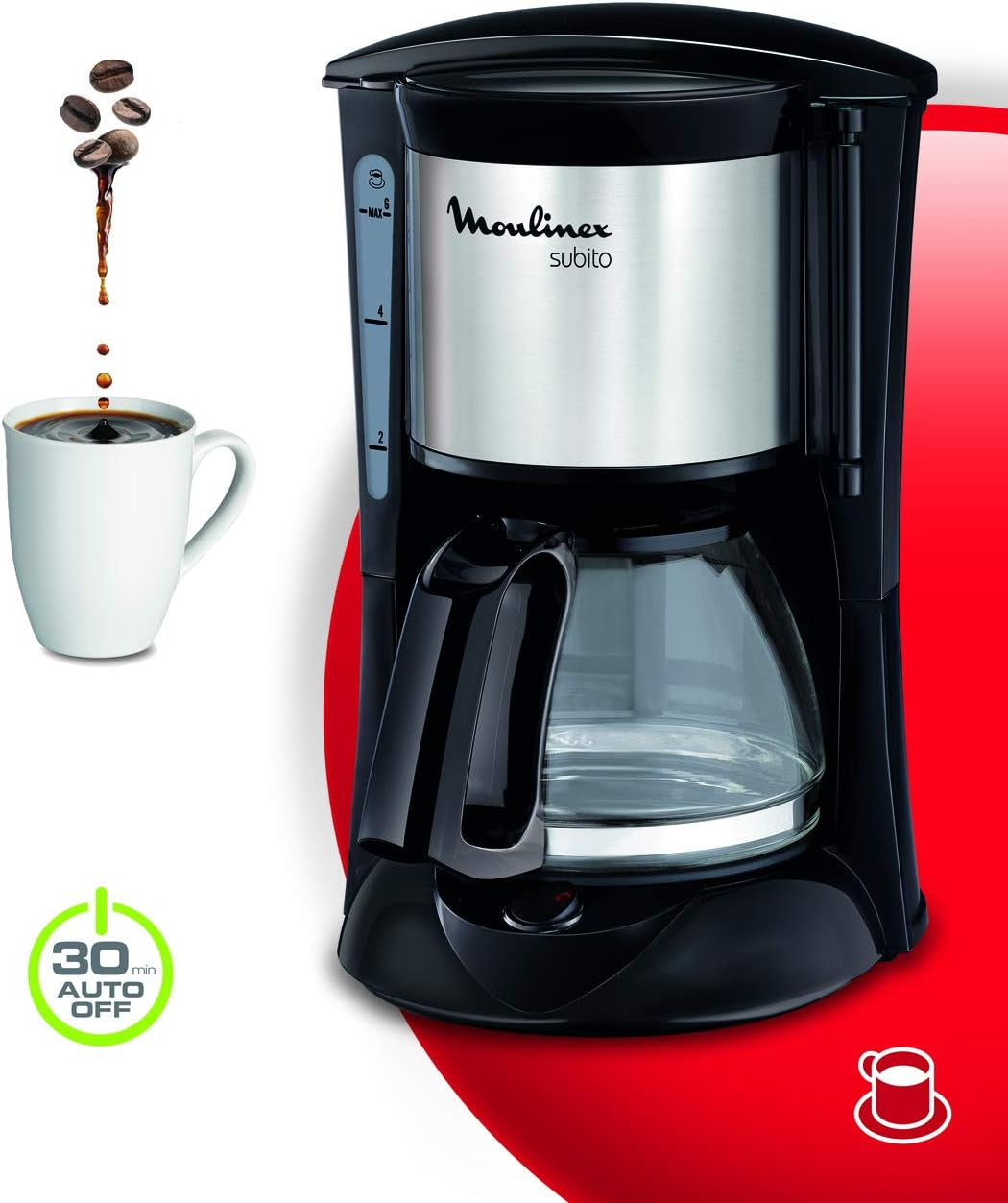 FG150813 Subito kaffemaskine, 6 kopper, Sort/rustfrit stål