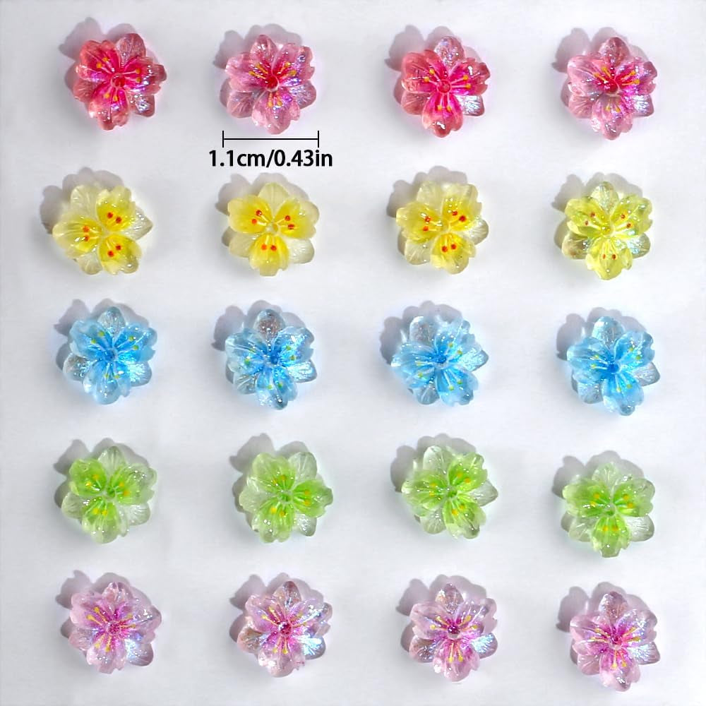 50 stk. 3D Blume Nagel Charms Nägel Tilbehør Nageldesign Glitzersteine ​​Nailart Strasssteine ​​Flower Nail Charms Luminous Flower Nail Art Charms Bunte Blumen Deko Nagel Steinchen Flowers Nail Rhinestones