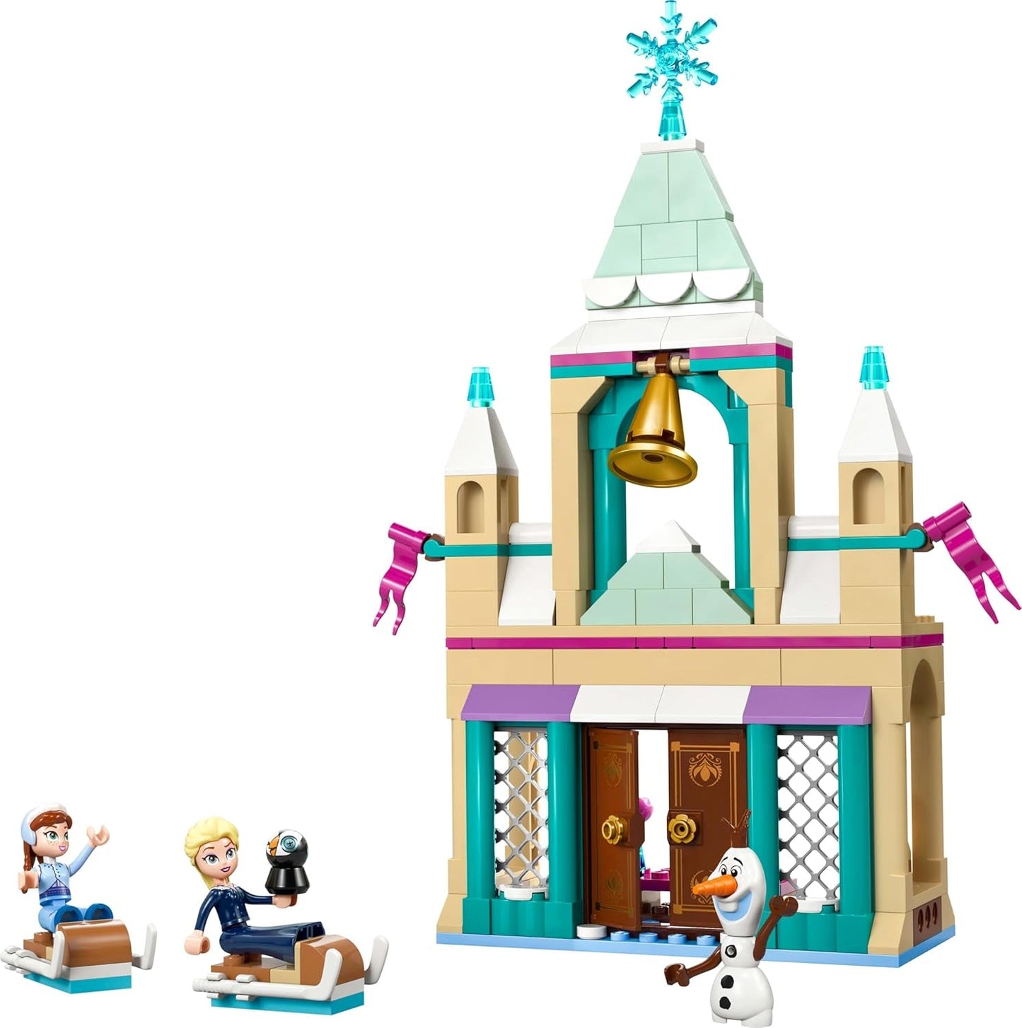 LEGO Ç€ Disney Frosne Arendelle Slot, Prinsesselegetøj med ELSA, Anna og Olaf minidukker og en pingvinfigur, Fantasy-legesæt, Gave til 5-årige piger 43265 Byggesæt Besuche den LEGO-Store