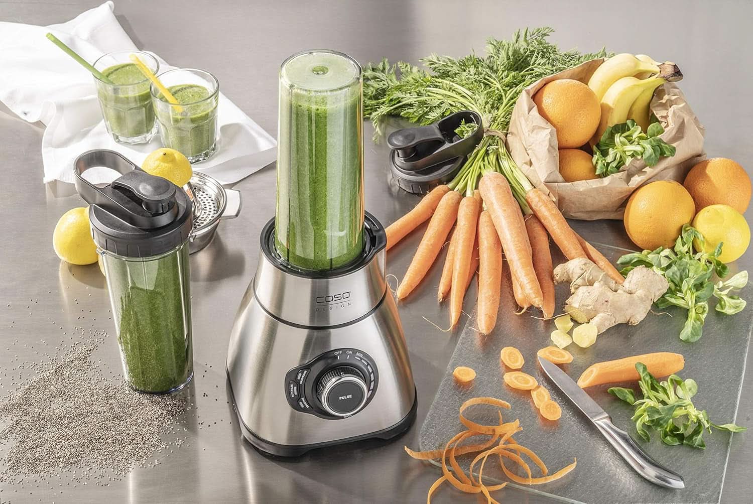 CASO B 1800 Powerblender-Set - Standmixer, 28.000 U/Min, Glasbeholder 1,75 L, Inkl. Trinkflasche Und Zerkleiner, Mixer Testsieger Mit Sehr Gut, Edelstahl Naty Shop