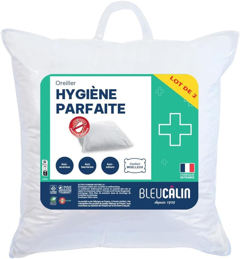 Bleu Câlin Sæt med 2 rektangulære antimide, antibakterielle puder, blød komfort, T 60X60 Cm, 100% bomuld, perfekt hygiejnesortiment Naty Shop standardpuder
