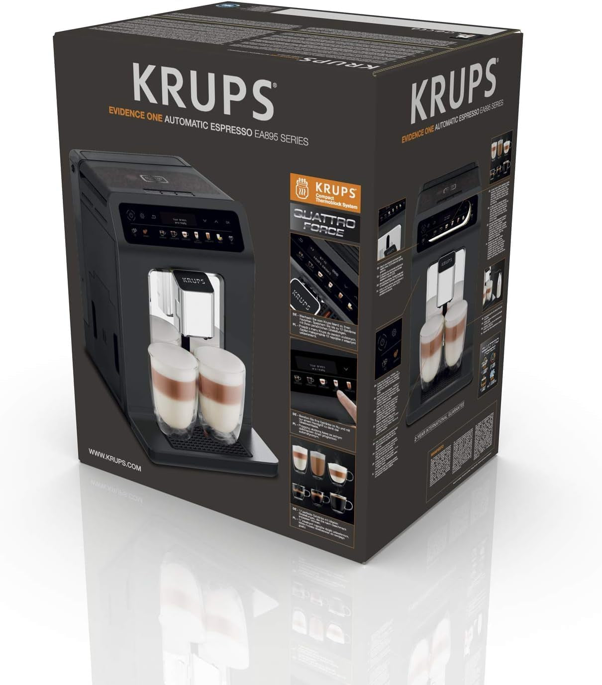 KRUPS Evidence One automatisk espressomaskine med mælkeslange, one-touch cappuccino, 12 specialdrikke, 2-kopps funktion, farvedisplay, espressomaskine, TÜV certifikat, sort, EA895N10