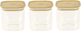 Sæt med 3 firkantede glasbeholdere med bambuslåg-800ml, borosilikatglas, bambus, silikone, natur, 11 x 11 x 11 cm Naty Shop madopbevaringsbokse 11 X 11 X 11 cm