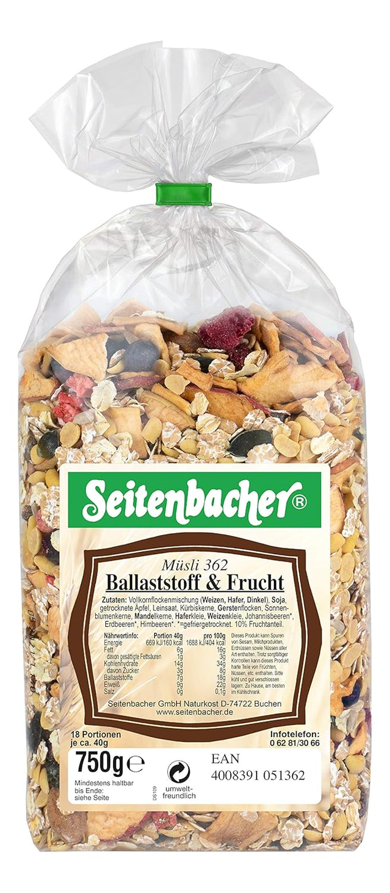 Seitenbacher Müsli Ballaststoff Und Frucht I Ohne Zugesetzten Zucker I Ohne Zugesetztes Fett I (1 X 750 G) Korn Naty Shop 1