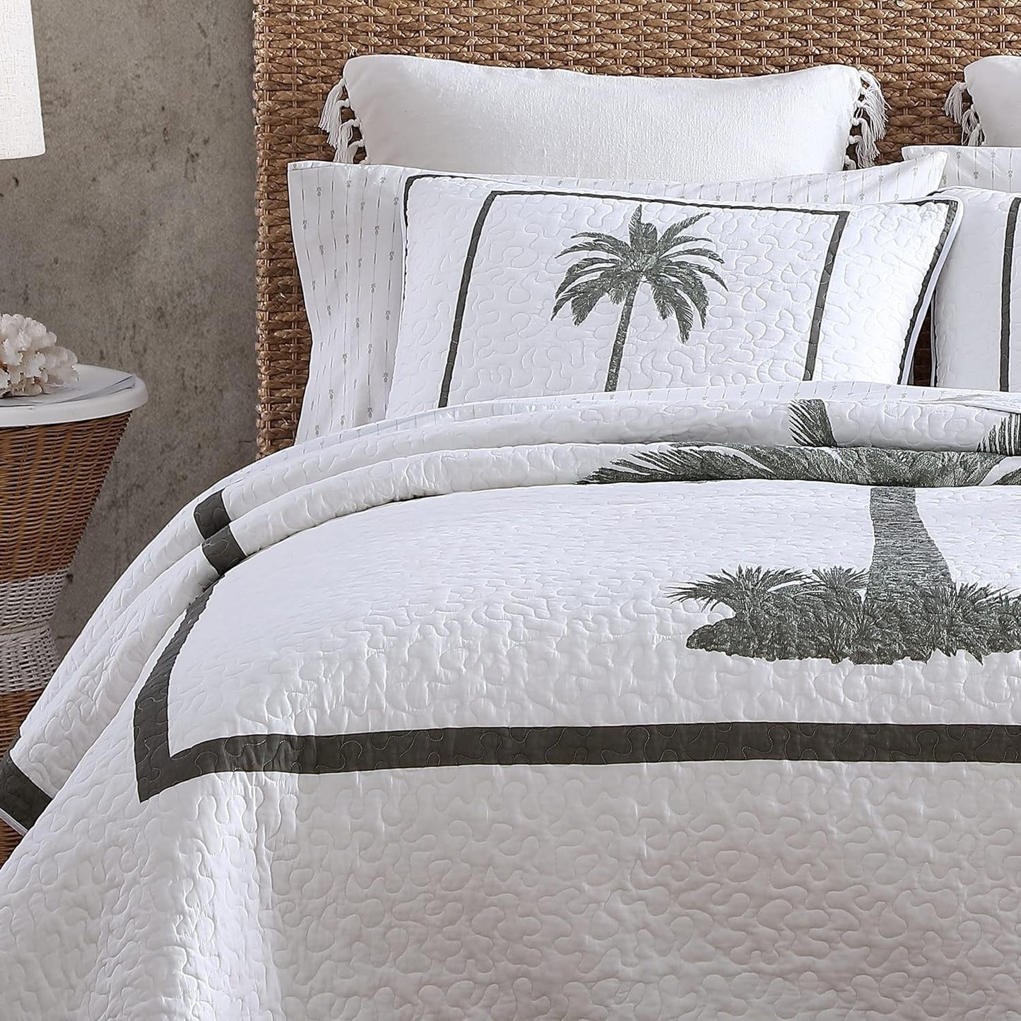 Tommy Bahama Palm Island Collection | Dyne - 100% bomuld, vendbar, blød og åndbar, forvasket for ekstra blødhed, king size seng, grå dyner og dyner Naty Shop