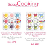 Scrapcooking - Sæt med 9 pulveriserede madfarver - Blå, Gul, Pink, Lilla, Orange, Limegrøn, Rød, Pulverpink, Sort - Spiseligt farvepulver til kager, muffins, macarons - 4270