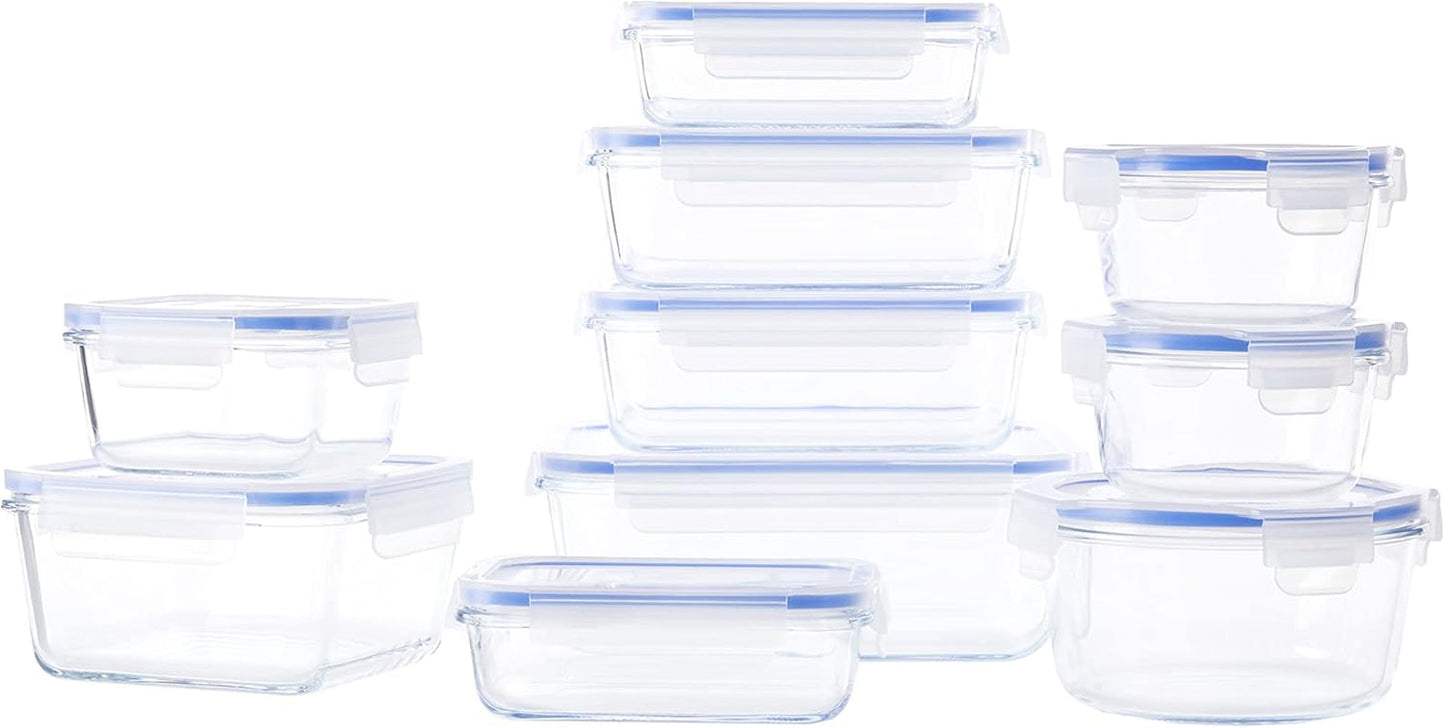 Amazon Basics madbeholdere af glas med låg 20 pakke (10 beholdere + 10 låg) BPA-fri klare blå madopbevaringsbokse Naty Shop 20 enkelt