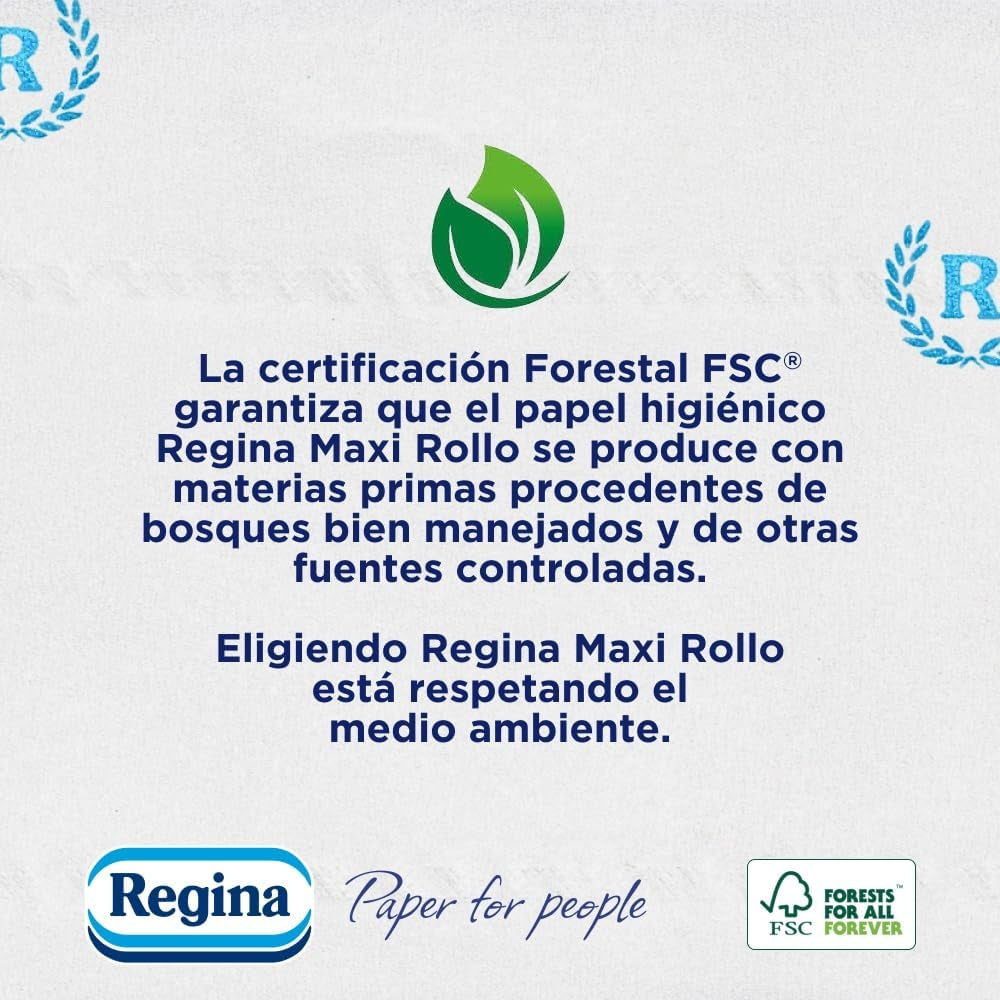 Regina Maxi Roll - 4 ruller toiletpapir, 500 2-lags ark pr. rulle, mere end tre gange en standardrulle, 60% genbrugsplastikemballage, 100% Fsc-certificeret papir