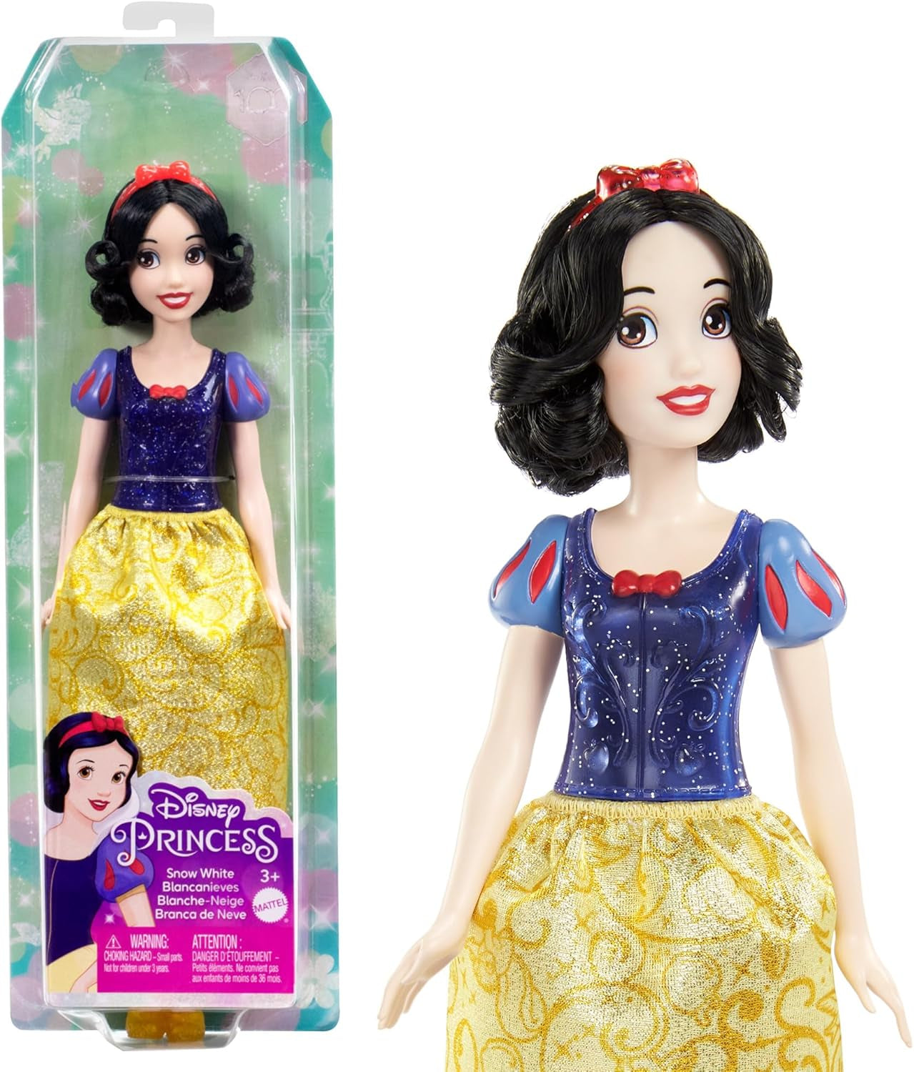 Mattel Disney Princess Legetøj Snehvid bevægelig dukke med funklende tøj og tilbehør Disney film inspireret gave til børn HLW08 Naty Shop Dolls Hårbånd