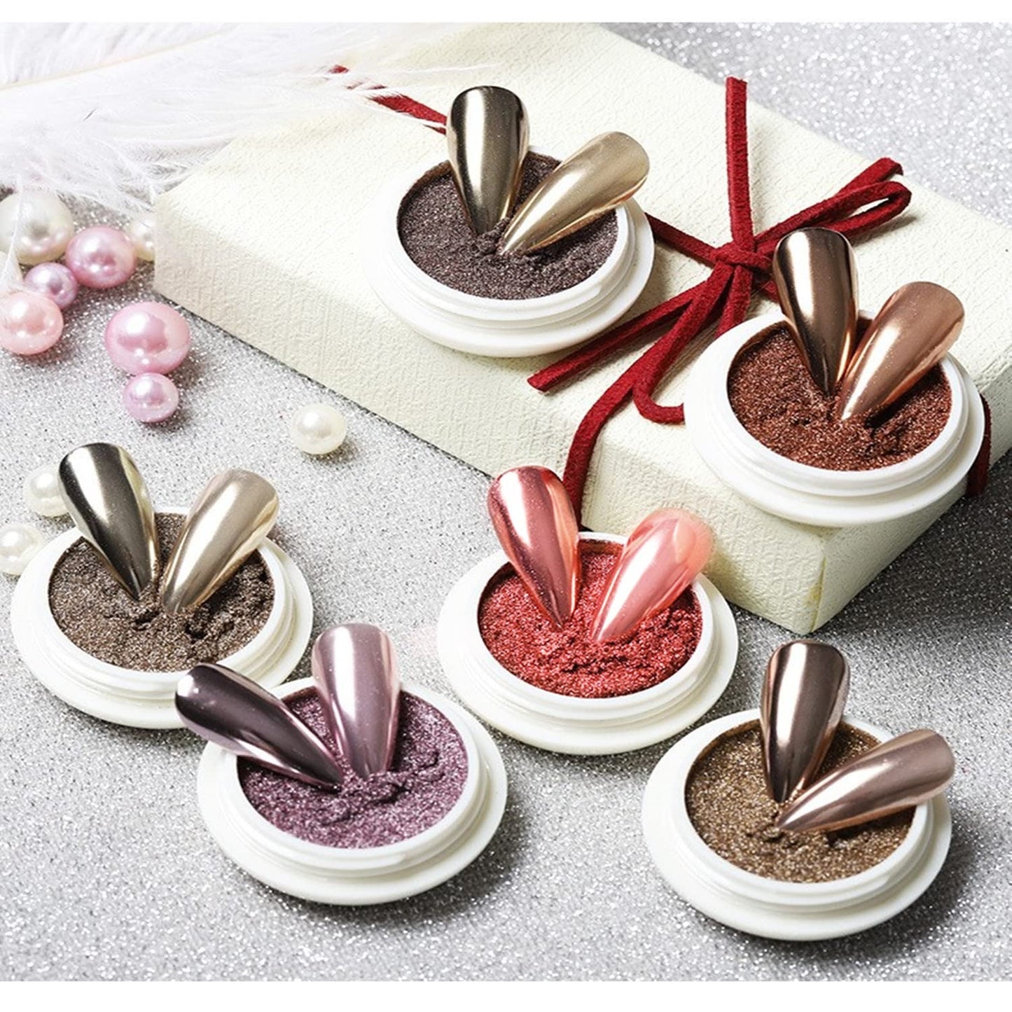 BISHENGYF Rose Gold Chrome Nail PowderNeue Upgrade Grosse Kapazitä Chrom PulverSuper-Spiegeleffekt Metall Mirror Chrome Powder – Neon Glassy Pearl Effect Glitter Nagelkunst Pulver Für DIY Salon