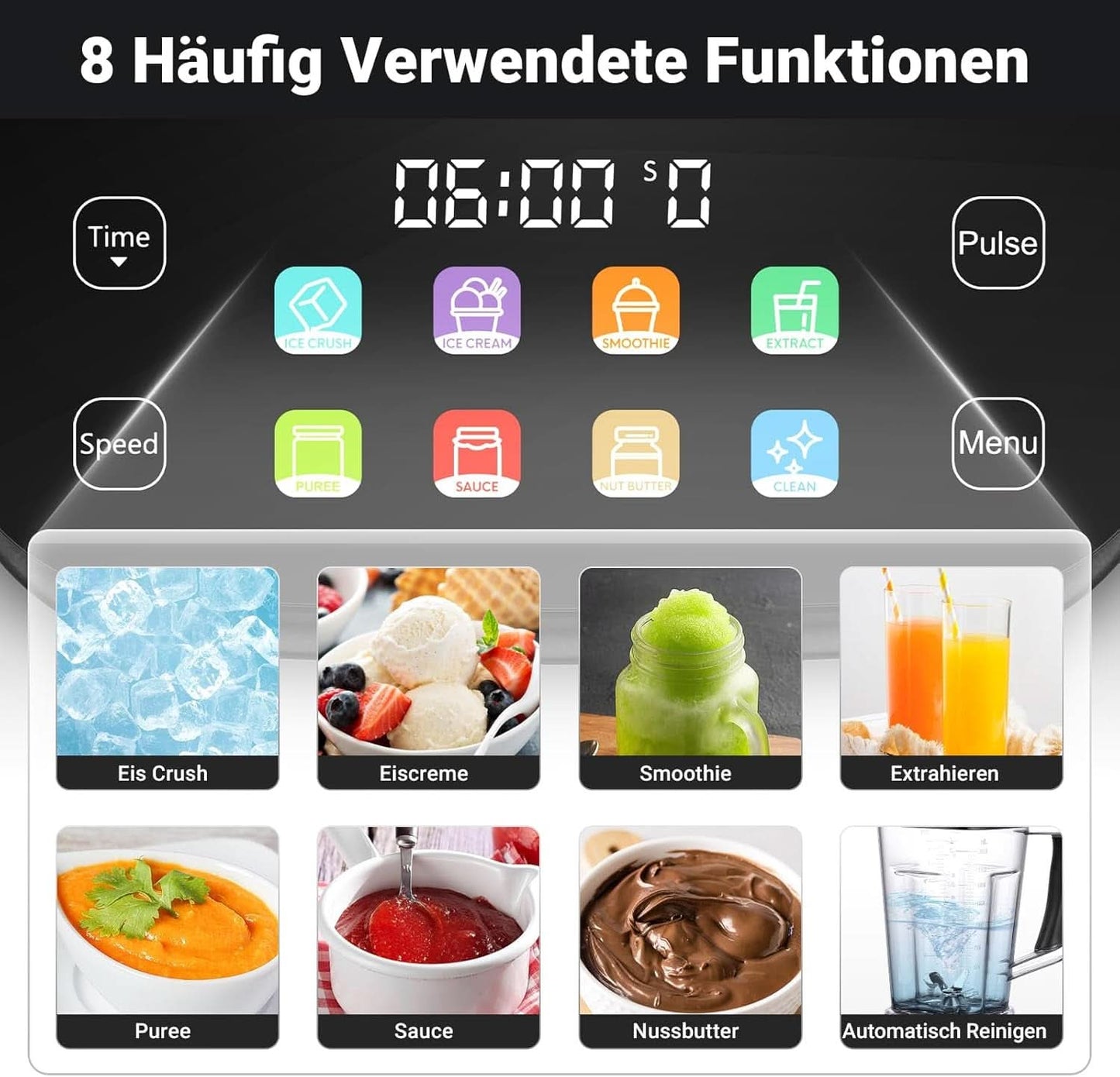 Blender AMZCHEF, 8 smarte menuer og 10 hastigheder, LCD touchskærm Køkken Naty Shop