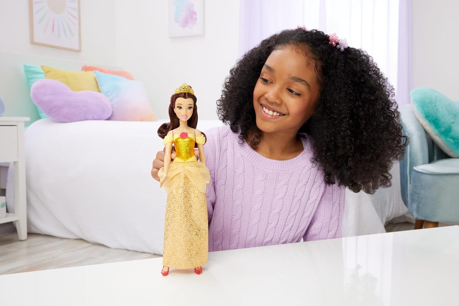 Mattel Disney Princess Legetøj Artikuleret Belle Fashion Dukke med funklende tøj og tilbehør Disney film inspireret gave til børn HLW11