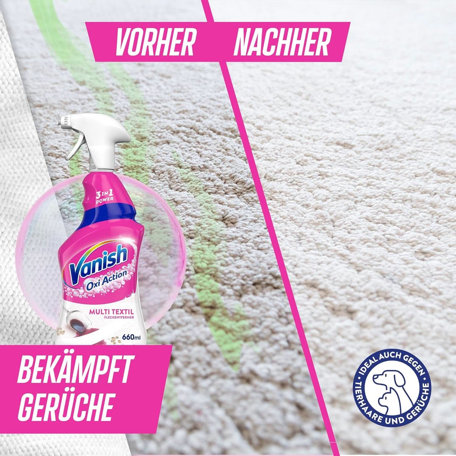 Vanish Oxi Action Multi - Tekstil Pletfjerner Spray - 660 ml - Tekstilvaskemiddel til tæpper og polstring - mod snavs og urinlugt Naty Shop