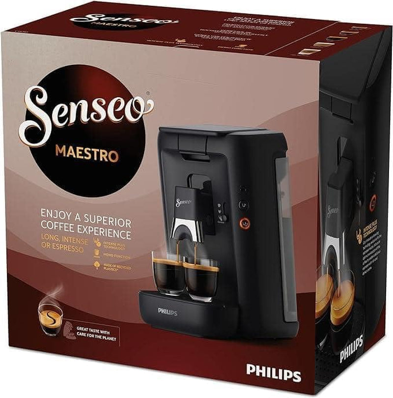 PHILIPS Senseo Maestro kapsel-espressomaskine - Intense Plus-teknologi, højkvalitets espresso, økologisk design, 1,2 l vandtank, memofunktion, afkalkningsindikator (CSA260/60)