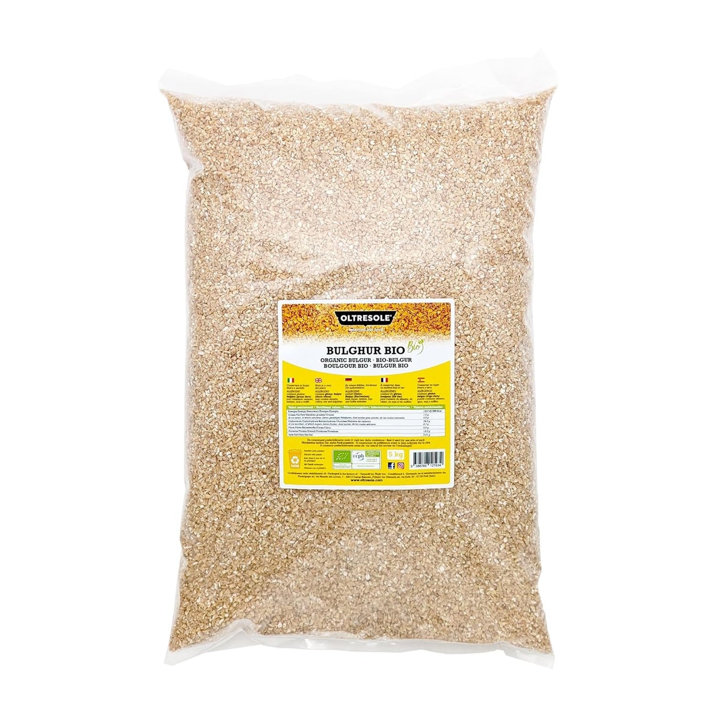 Økologisk italiensk Bulgur 5 kg, fuld hvede, hård hvede, revet hvede, ideel til fremstilling af tabbouleh og orientalske retter, praktisk format