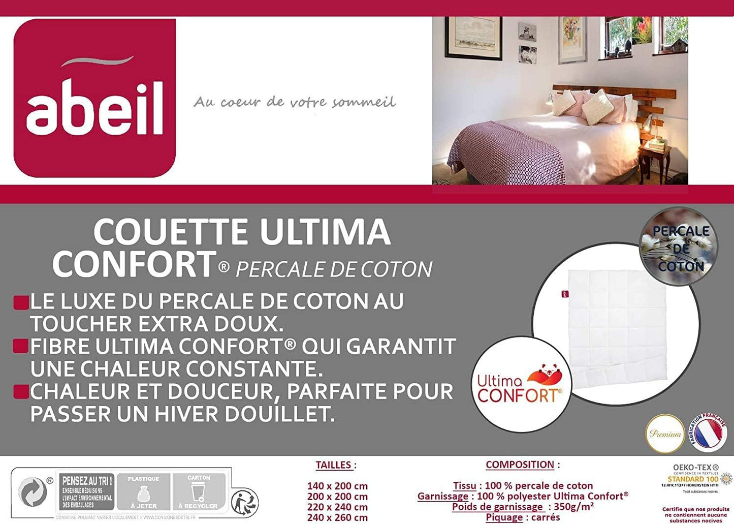 Abeil Premium Ultima Comfort percale bomuldsdyne, 200 X 200 Cm Dyner og dyner Naty Shop