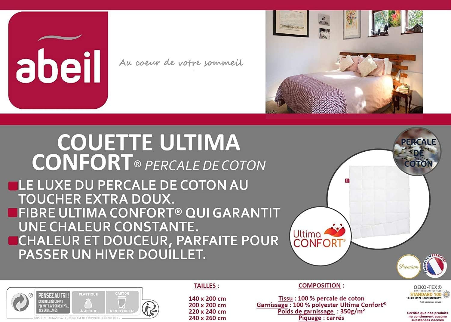 Abeil Premium Ultima Comfort percale bomuldsdyne, 200 X 200 Cm Dyner og dyner Naty Shop