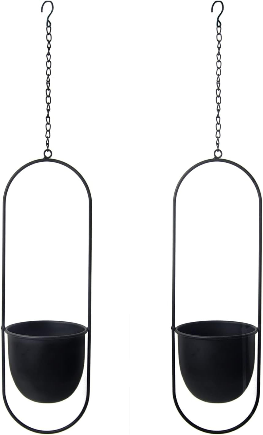 Hængende metal urtepotter 2 stk Sort oval geometrisk planteophæng med krukker Moderne væg- og loftskrukker Indendørs Udendørs 15,2 cm urtepotter 2 stk.