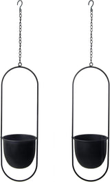 Hængende metal urtepotter 2 stk Sort oval geometrisk planteophæng med krukker Moderne væg- og loftskrukker Indendørs Udendørs 15,2 cm urtepotter 2 stk.