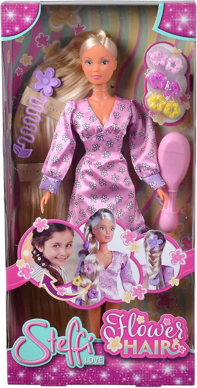 Simba 105733640 - Steffi Love Flower Hair, dukke med ekstra langt hår, inkluderer 6 clips, flettilbehør og kam, 29 cm, i alderen 3+