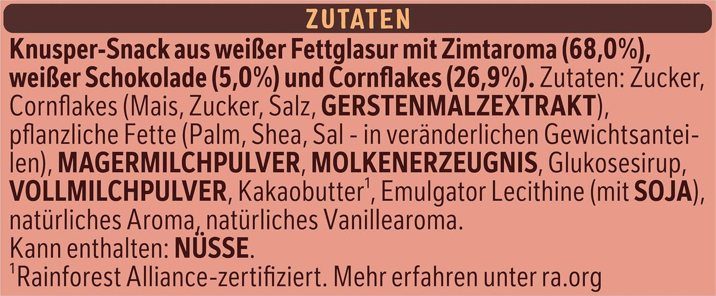 Nestlé lette knasende flager og knasende mandler dækket af en smeltet hvid glasur og kanelsmag fra Nestlé, pakke med 4 (2 x 75 g hver)