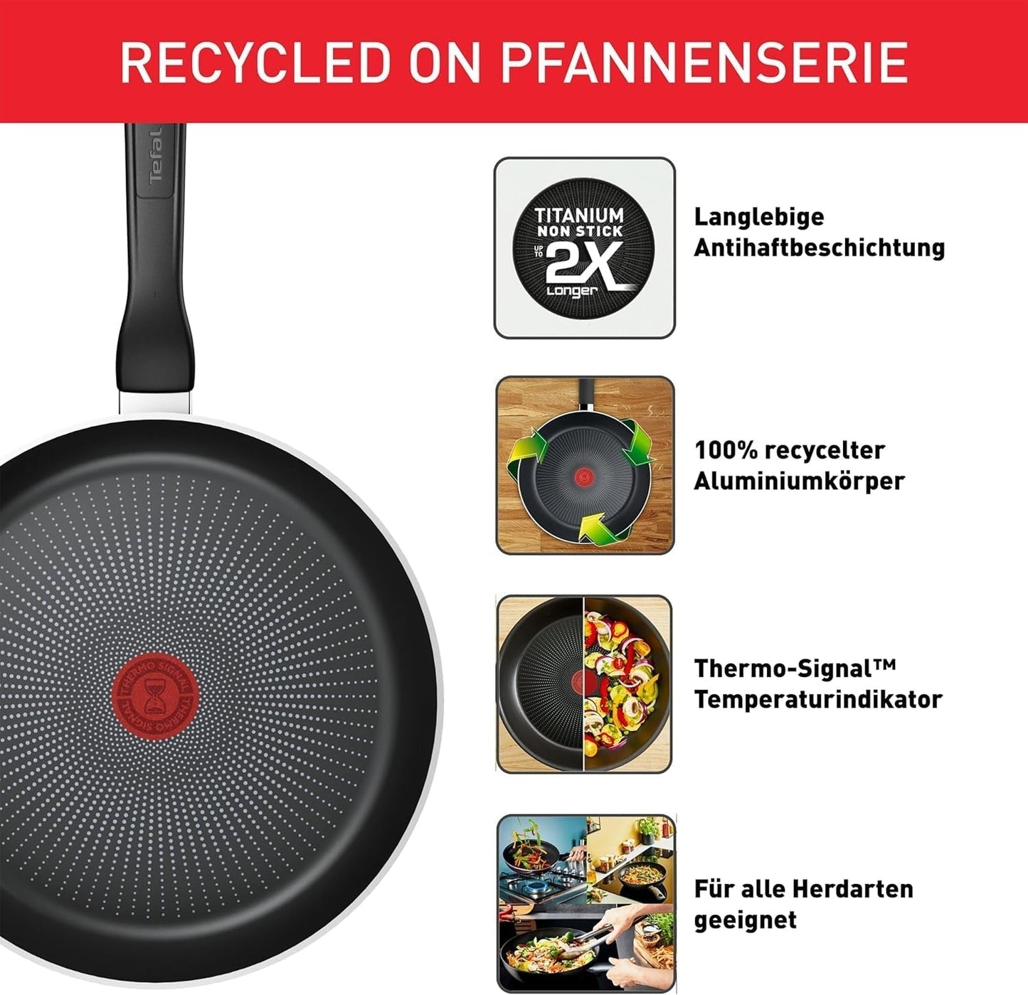 Tefal Genanvendt på, 100 % genanvendt aluminiumspande, non-stick belægning, induktion Gryder og pander Naty Shop