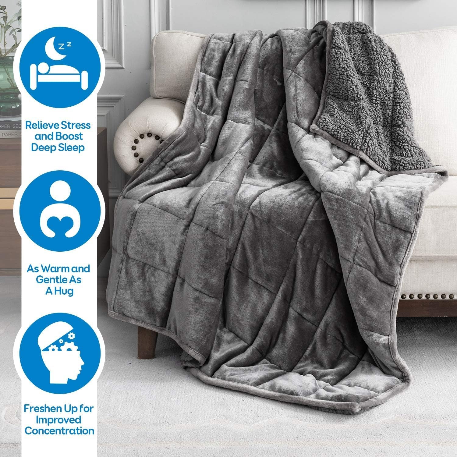 Bomuldsblåt vægtet tæppe 6,8 kg Queen Size flannel Shaggy Sherpa vægtet tæppe til voksne Komfortable vægtede tæpper til at berolige og slappe af tunge dyner 152,4 X 203,2 Naty Shop dyner og dyner