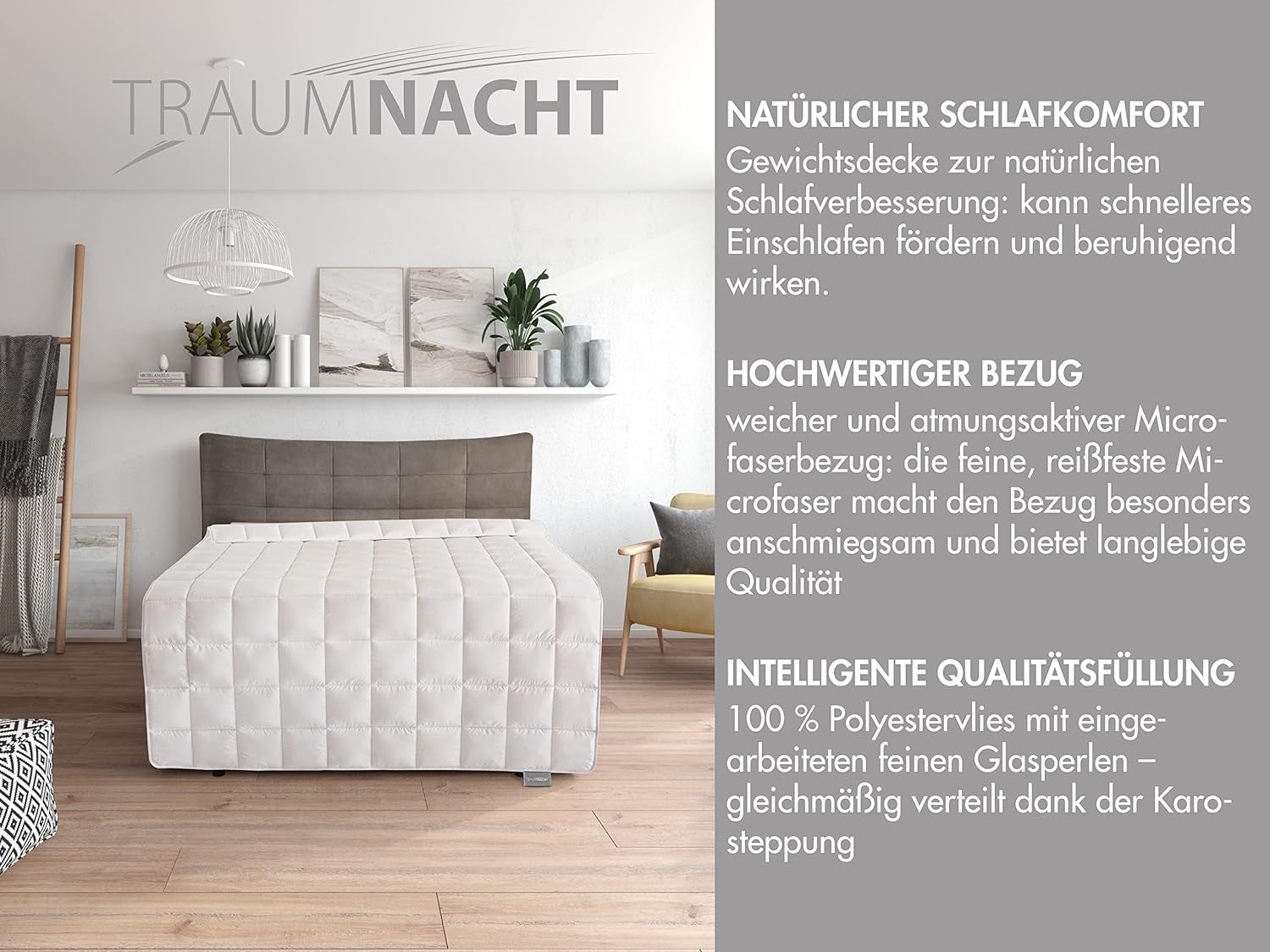 Traumnacht afslapningstæppe 135 X 200 Cm, 4 kg vægtet tæppe til beroligende og afspænding, anbefales til voksne, Oeko-Tex certificeret, produceret i henhold til tyske kvalitetsstandarder Dyner og dyner Naty Shop
