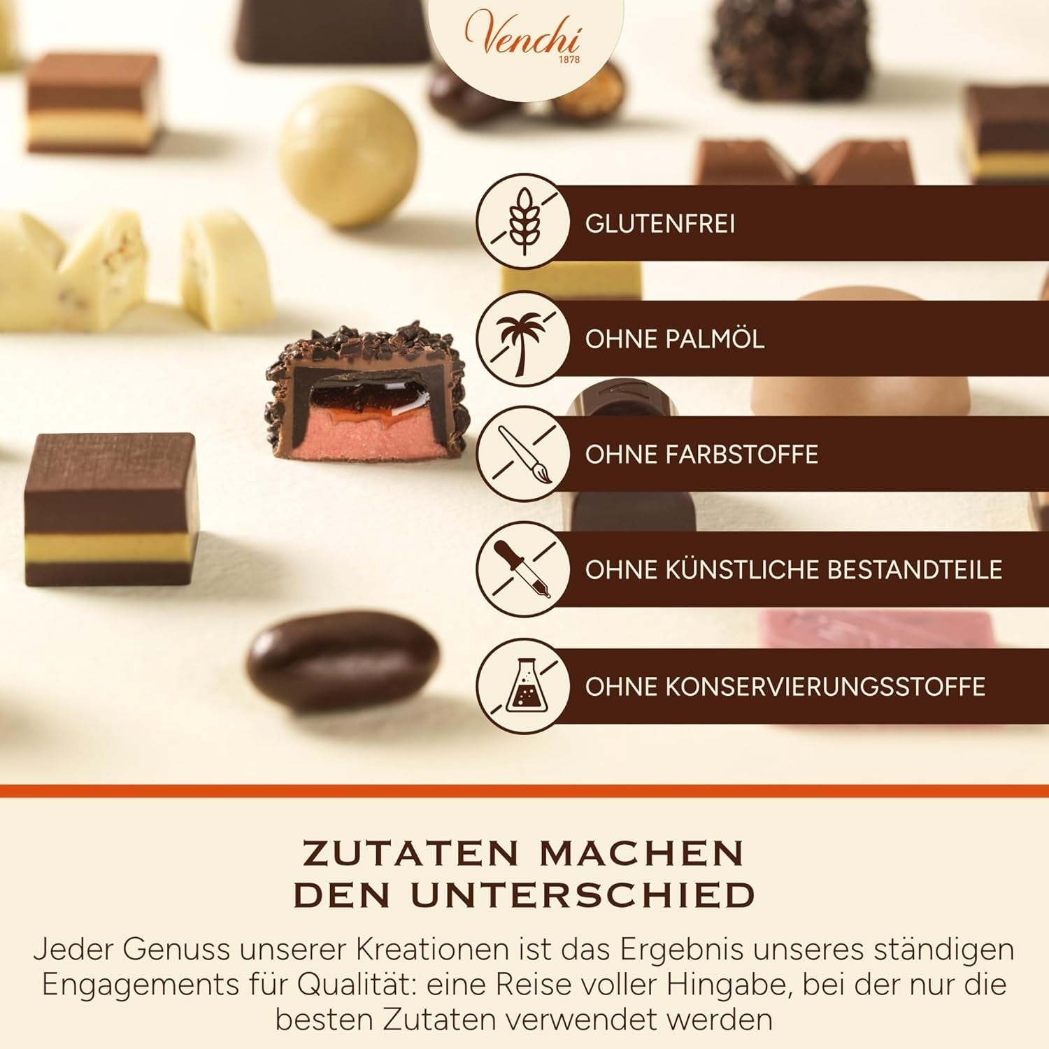Venchi - Cremini 1878 - Tre-lags chokolade med gianduja med mælk og mandelmasse, "Piemontese Hasselnuts BGB", 1 kg, glutenfri, uden farvestoffer og uden konserveringsmidler