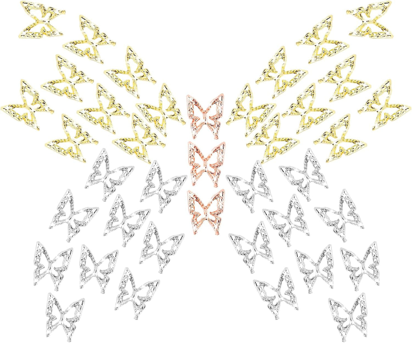 80 stk 3D Butterfly Nail Charms Legering Sommerfugl Guld Sølv Glitter Negle Art Decorations Negle Smykker Tilbehør DIY Manicure til kvinder
