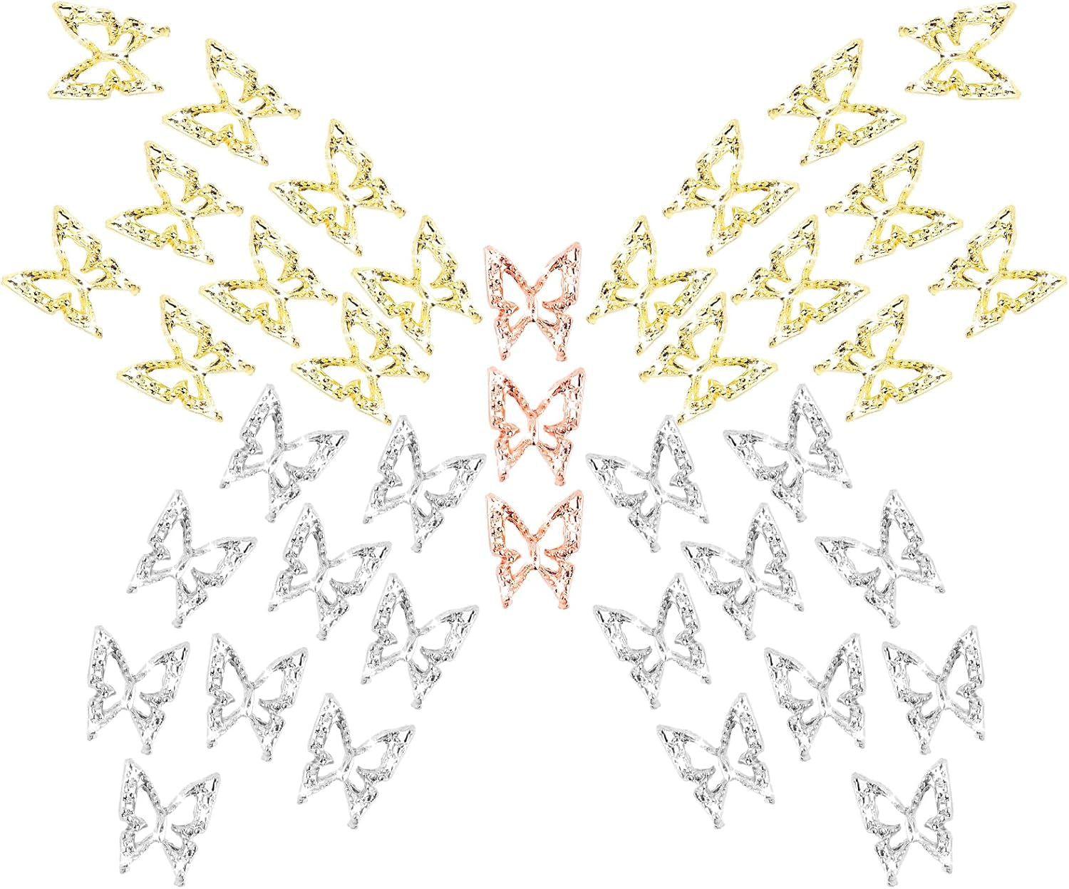 80 stk 3D Butterfly Nail Charms Legering Sommerfugl Guld Sølv Glitter Negle Art Decorations Negle Smykker Tilbehør DIY Manicure til kvinder