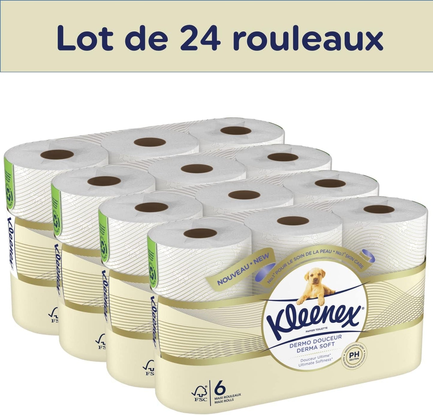 KLEENEX Dermo Douceur 4230420 toiletpapir, 24 ruller (4 x 6 ruller) Hvid, 24 pak (sæt af 6)