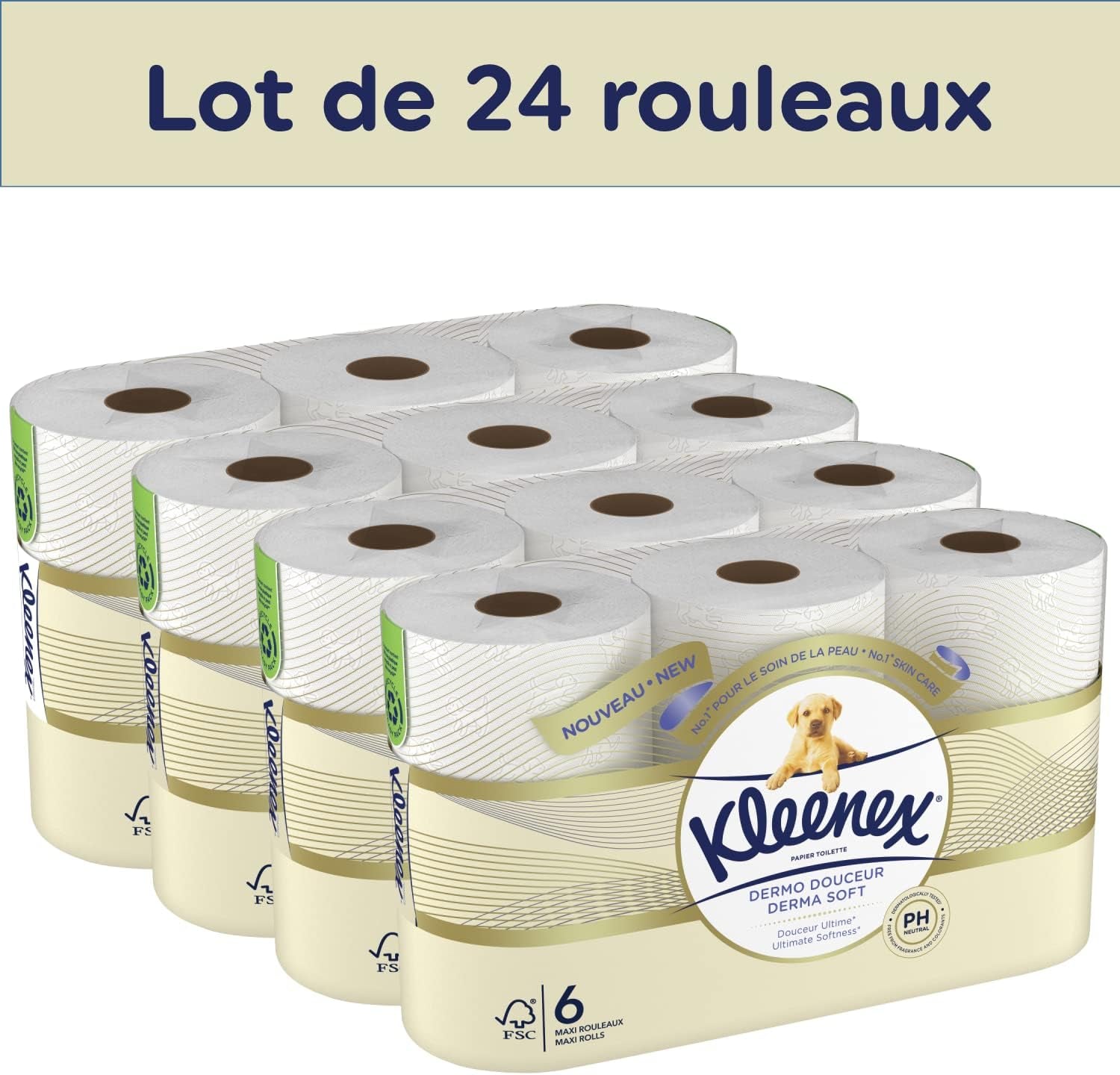 KLEENEX Dermo Douceur 4230420 toiletpapir, 24 ruller (4 x 6 ruller) Hvid, 24 pak (sæt af 6)