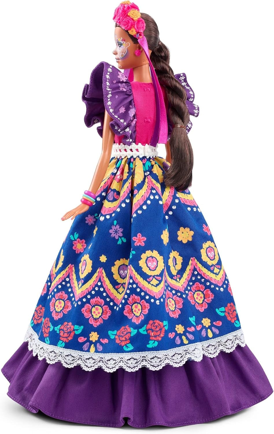 2022 Día De Muertos Barbie-dukke med pjusket traditionel kjole, blomsterkrans og Calavera-ansigtsmaling, gave til samlere