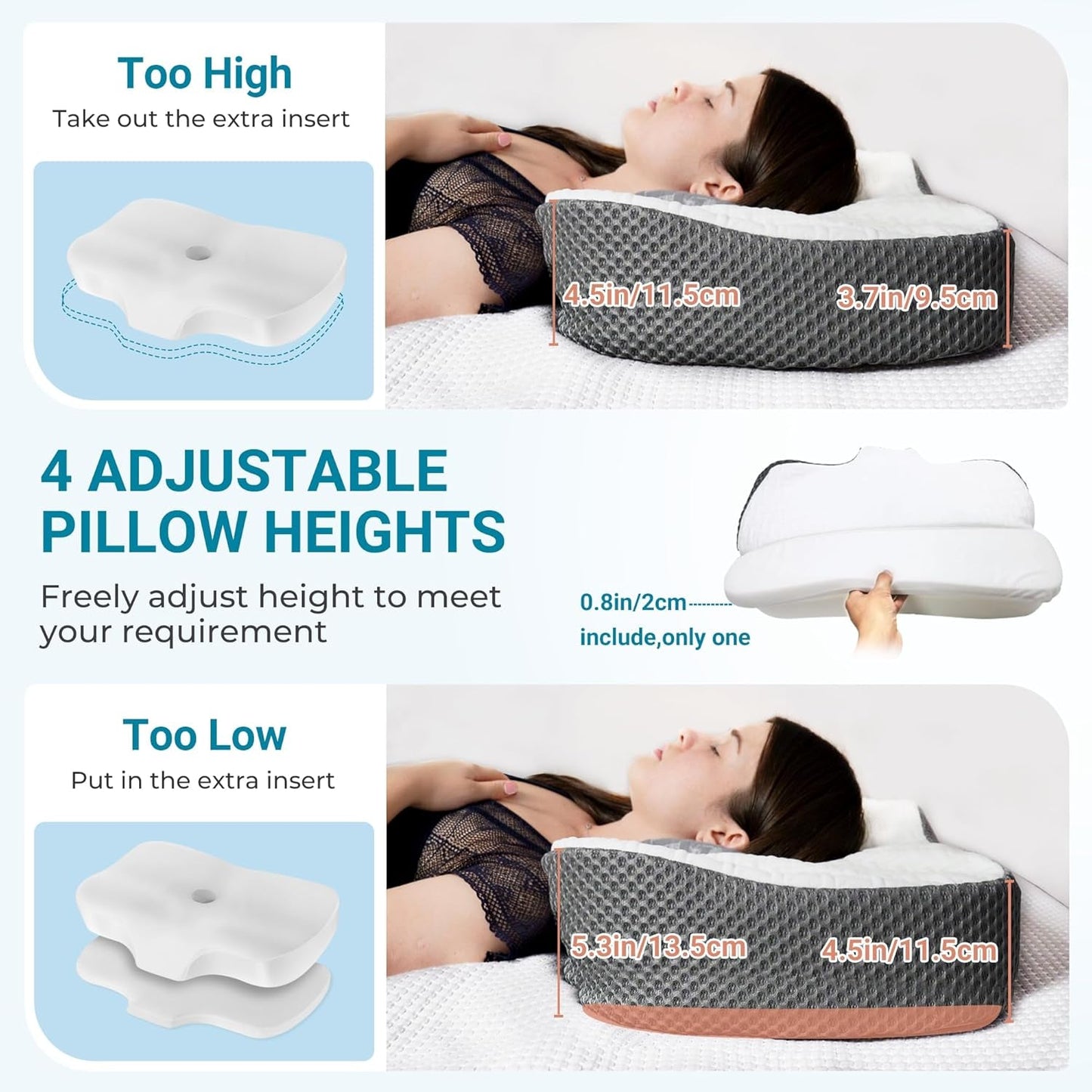 Elviros Memory Foam Ortopædisk pude Nakkesmertepude Sovepude Ergonomisk nakkepude Nakkestøttepude Anti-snorkepude til sidesover Mavesover Hvide cervikale ortopædiske puder Naty Shop