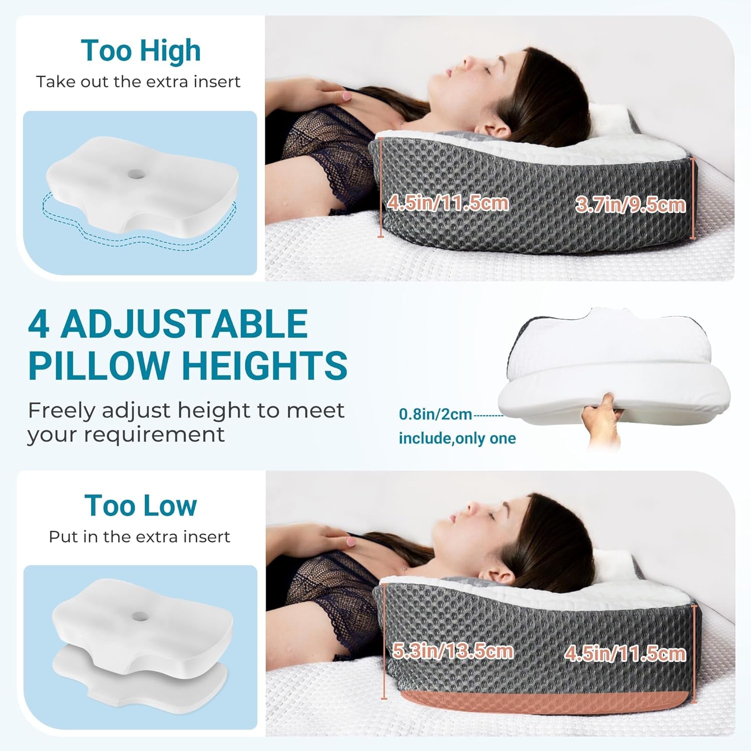 Elviros Memory Foam Ortopædisk pude Nakkesmertepude Sovepude Ergonomisk nakkepude Nakkestøttepude Anti-snorkepude til sidesover Mavesover Hvide cervikale ortopædiske puder Naty Shop