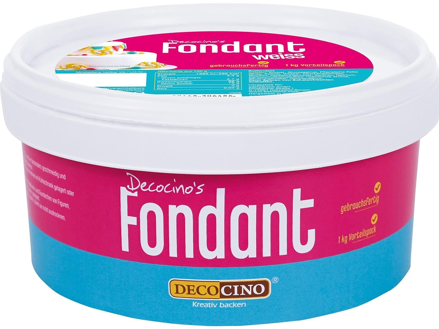 DECOCINO hvid fondant - værdipakke på 7 kg - ideel til dekoration af kager, tærter, cake pops - vegansk og laktosefri Naty Shop sukkerpasta 1 kg
