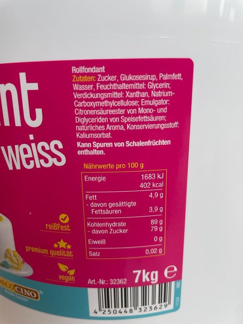 DECOCINO hvid fondant - værdipakke på 7 kilo - ideel til dekoration af kager, tærter, cake pops - vegansk og laktosefri Sukkerpasta Naty Shop